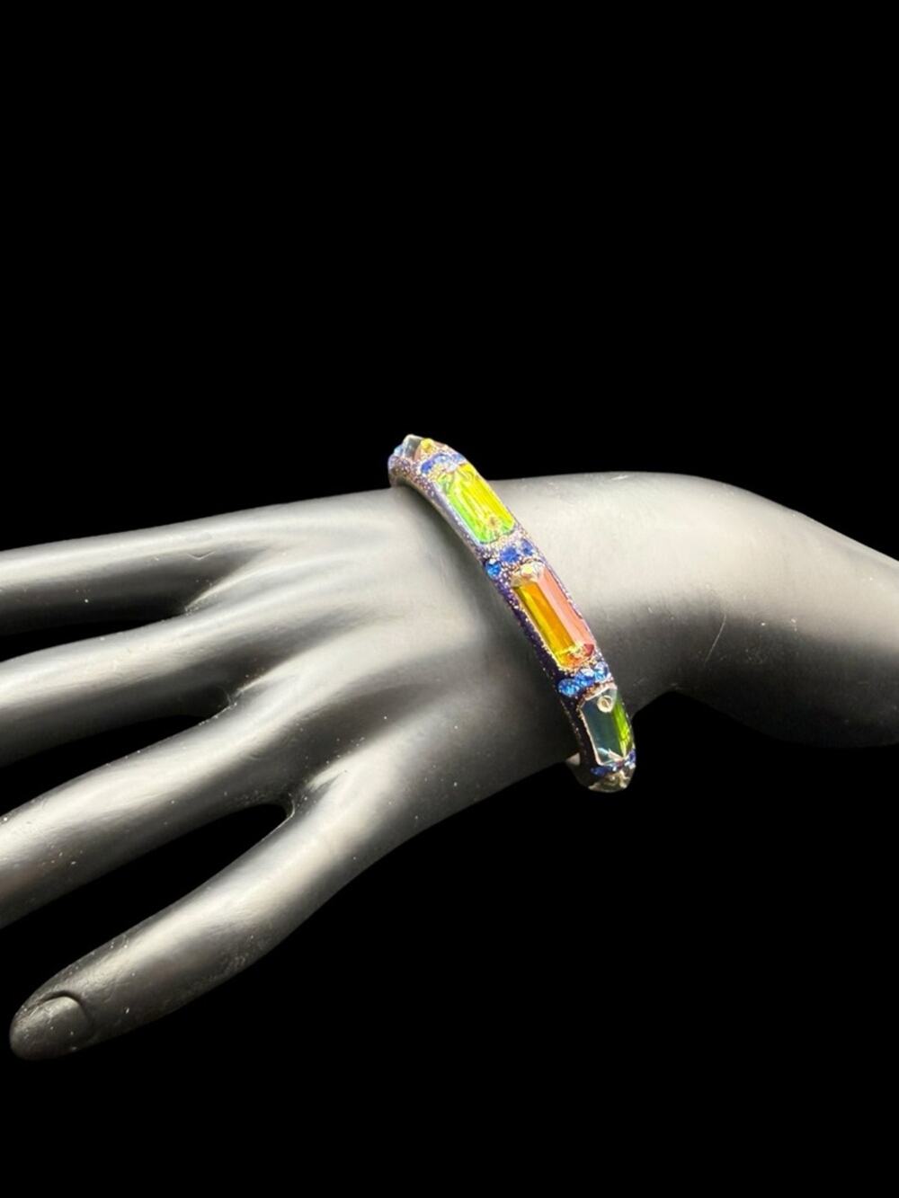 Vintage 80s Multicolor Crystal Baguettes Bracelet - Vibrant Gem Accent
